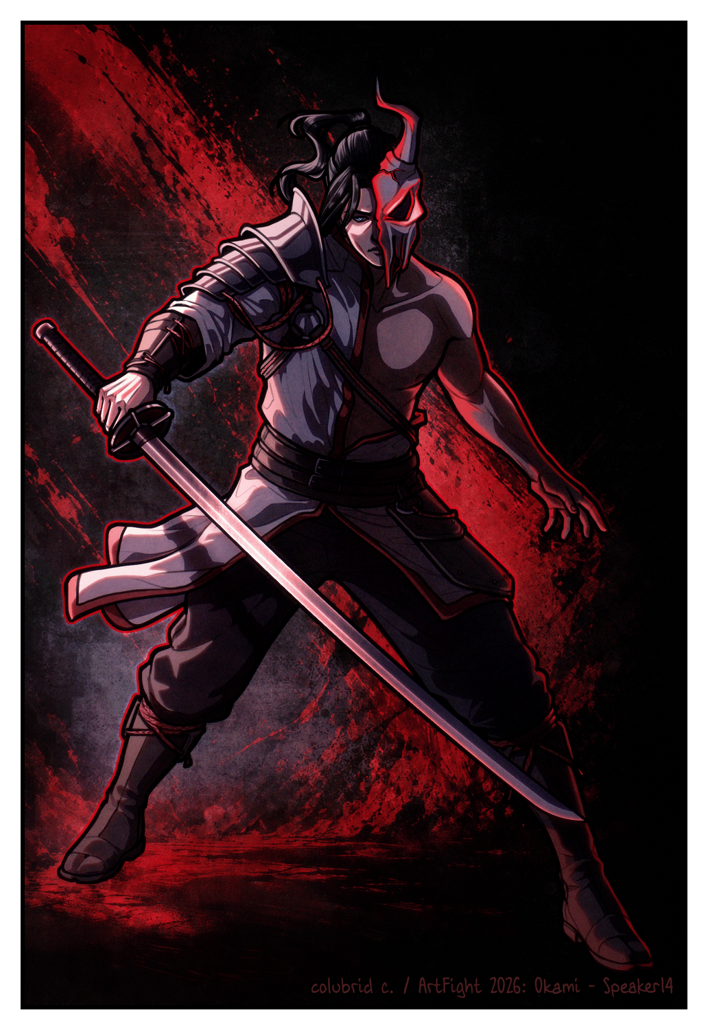 Okami | Novel Character Cursed Samurai Warrior Full Render, Full Body Minimal BG ($190)