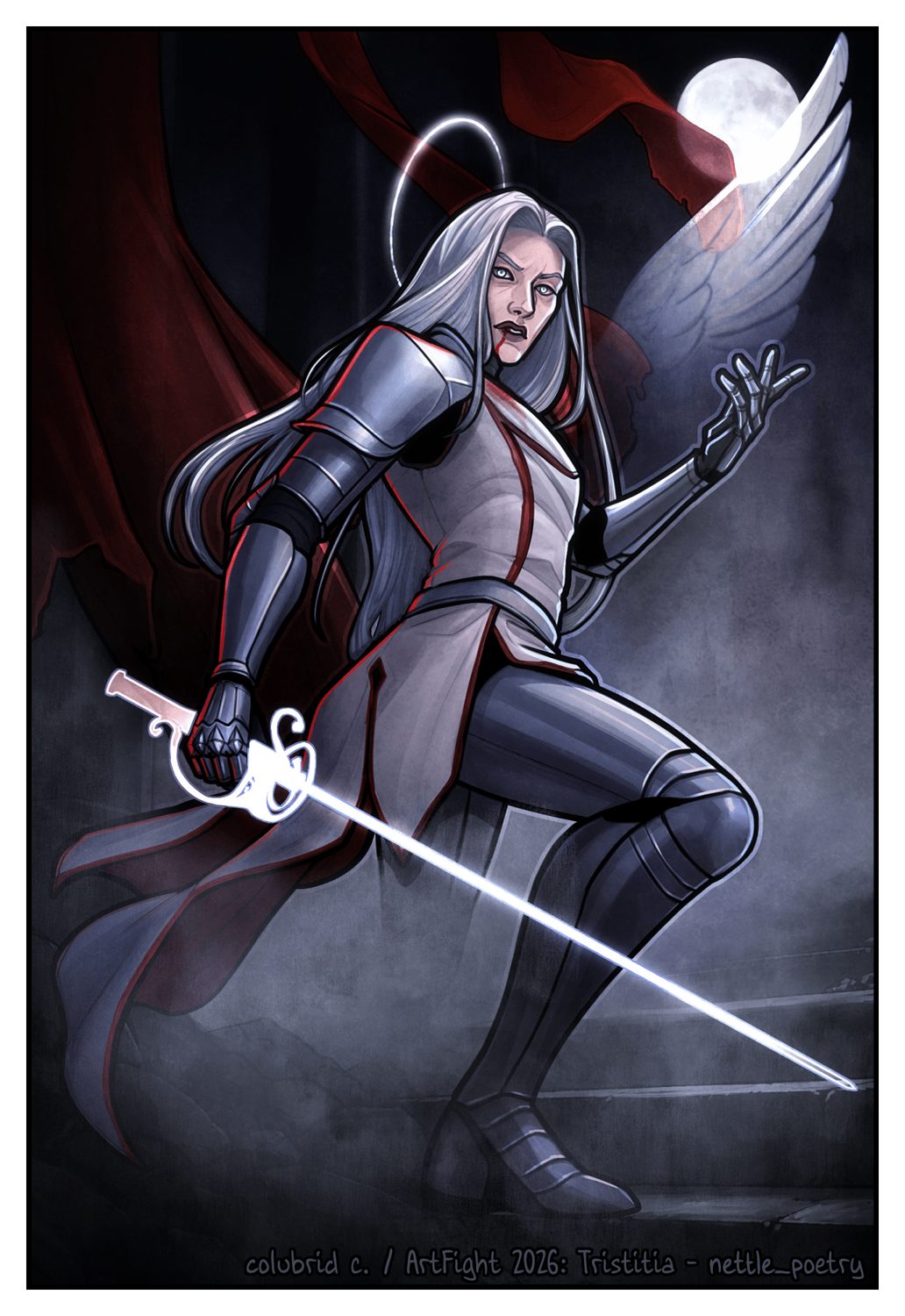 Tristitia | Pathfinder Character Angelic Dhampir Full Render, Full Body Developed BG ($230)