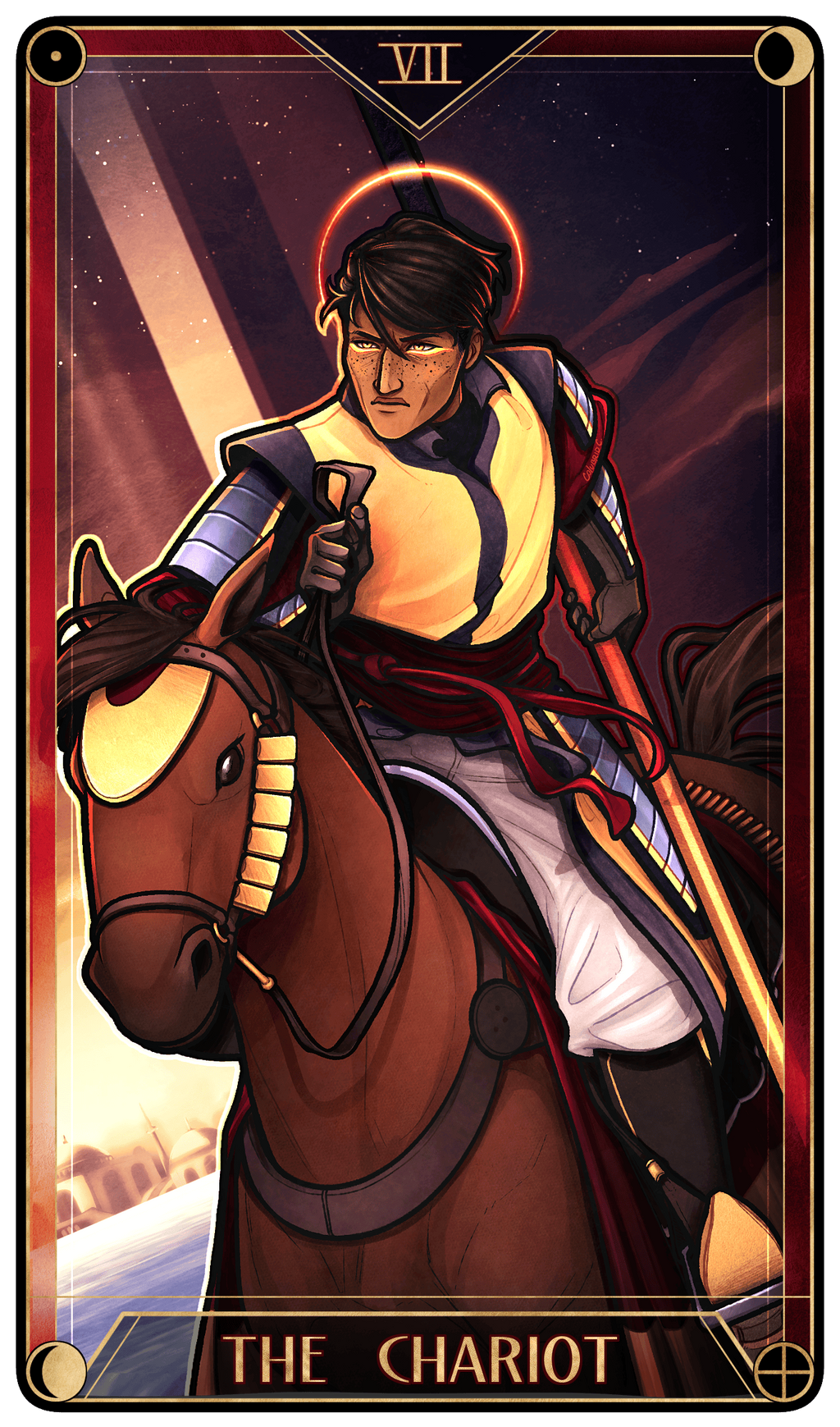 Seòras | "VII. The Chariot" Original Tarot Series Full Render, 2× Half Bodies Developed BG ($285)