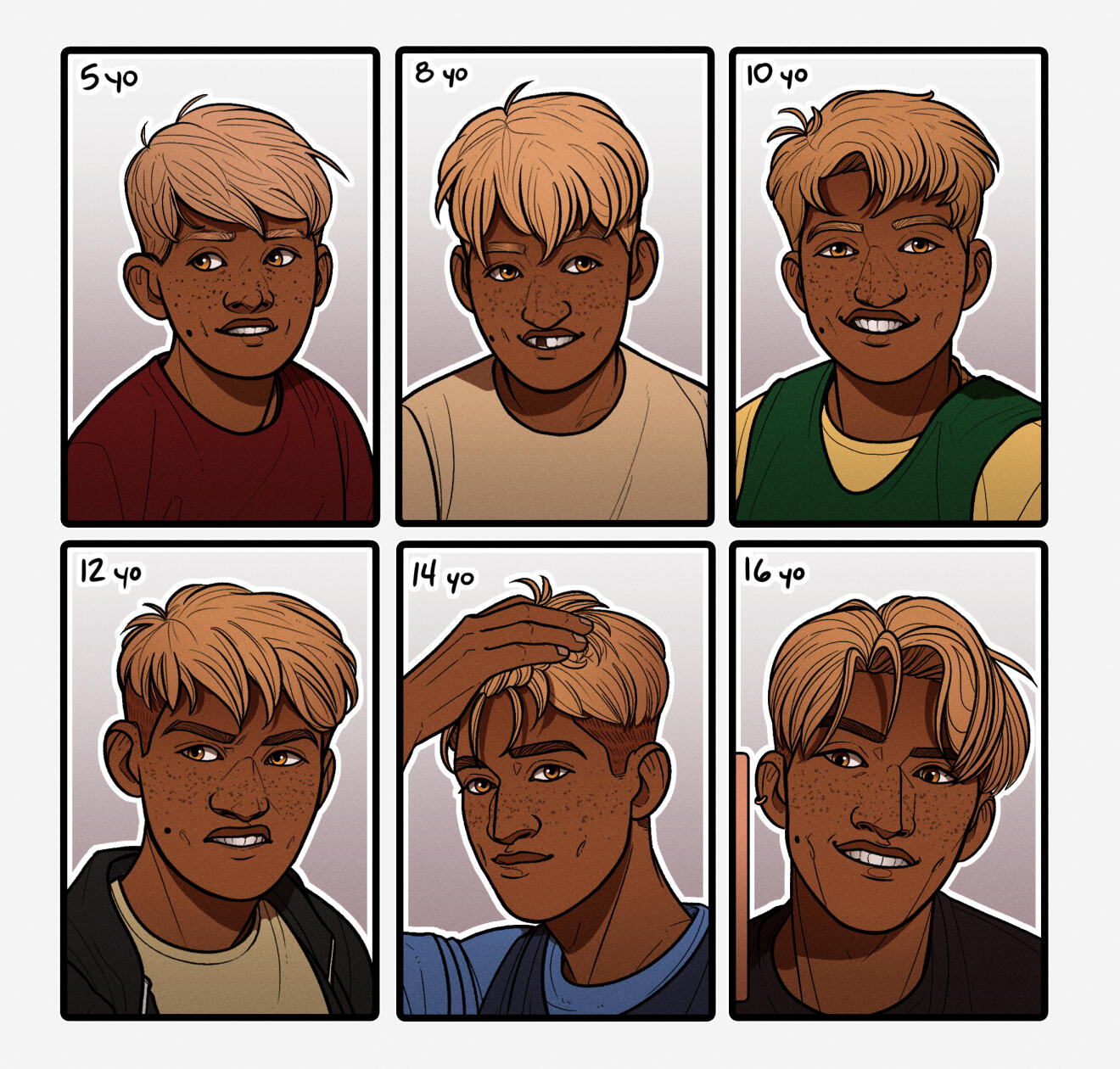 Seòras | Modern AU | Age Progression (5–16)